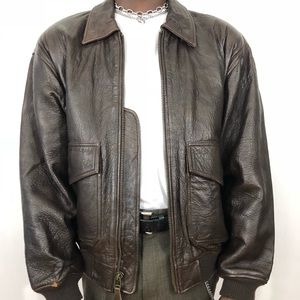 Brown Leather Bomber Jacket